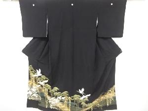 リサイクル　橋に枝垂れ柳松鶴模様刺繍留袖(比翼付き)